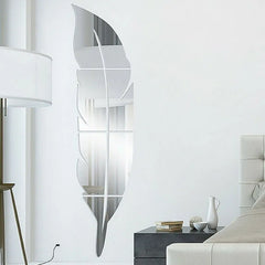 DIY Wall Mirror Sticker Feather Pattern Acrylic Mirror Effect Decoration Wall Sticker Home Decor Mirror Mural 73*18cm