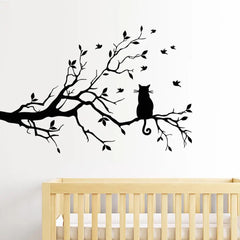 Cat On Tree Branch Wall Sticker