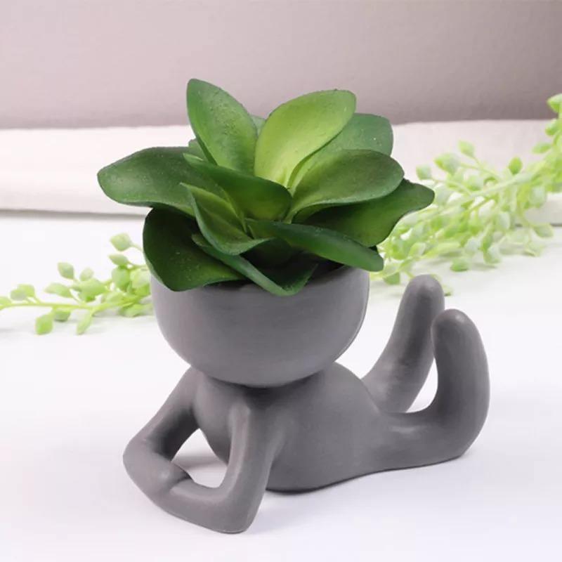 Little Human Ceramic Succulent Planter Laying on Tummy / Grey | Sage & Sill