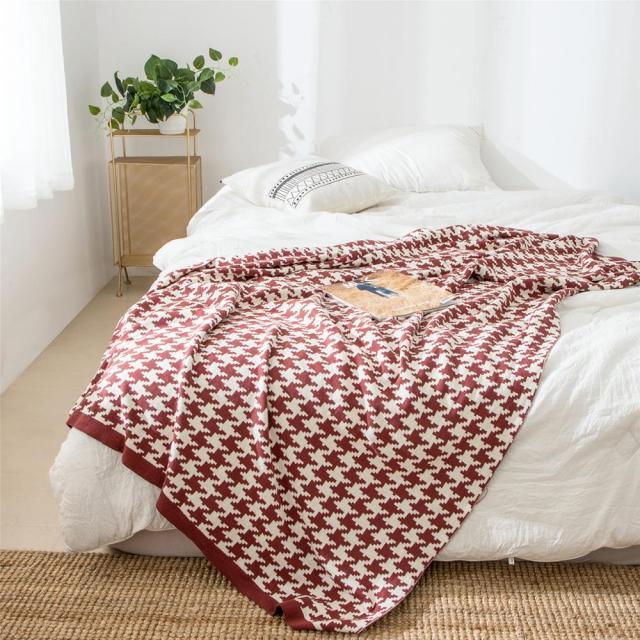 Houndstooth Throw Blanket White + IndianRed / Standard | Sage & Sill